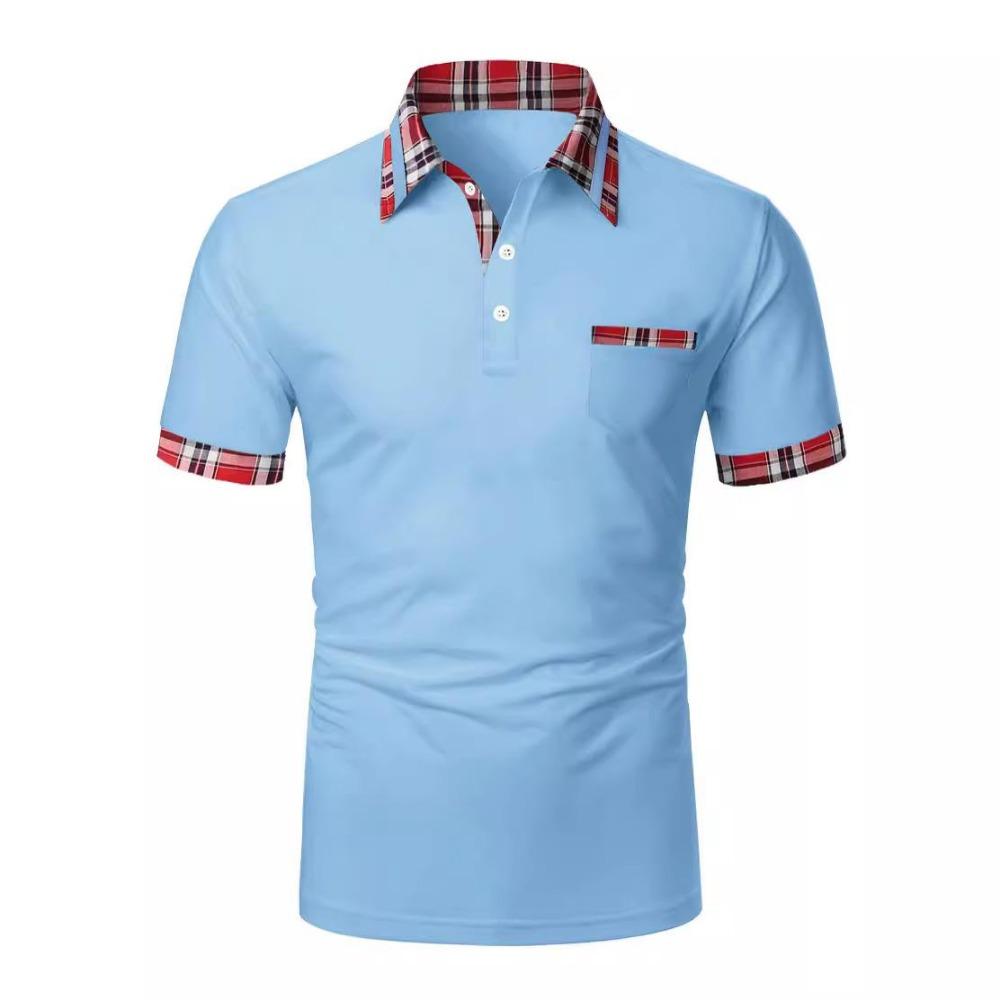 Lattice Stitching Men Summer Short Sleeve Fashion Lapel Polo Shirt Men Business Casual Sport Tops Polo Shirt