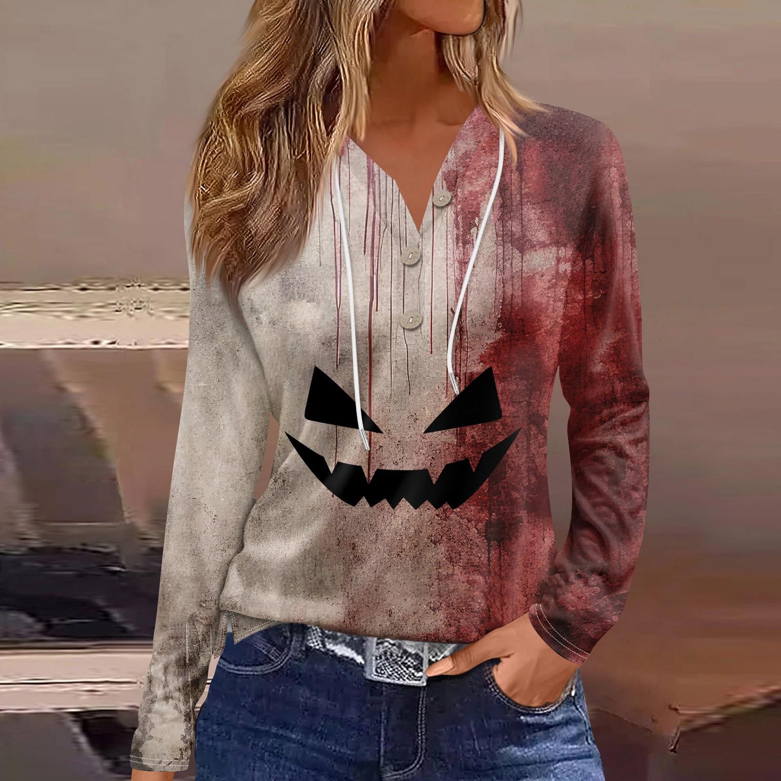 

Женская модная повседневная толстовка с капюшоном на Хэллоуин с декорированными пуговицами и длинными рукавами, футболка M