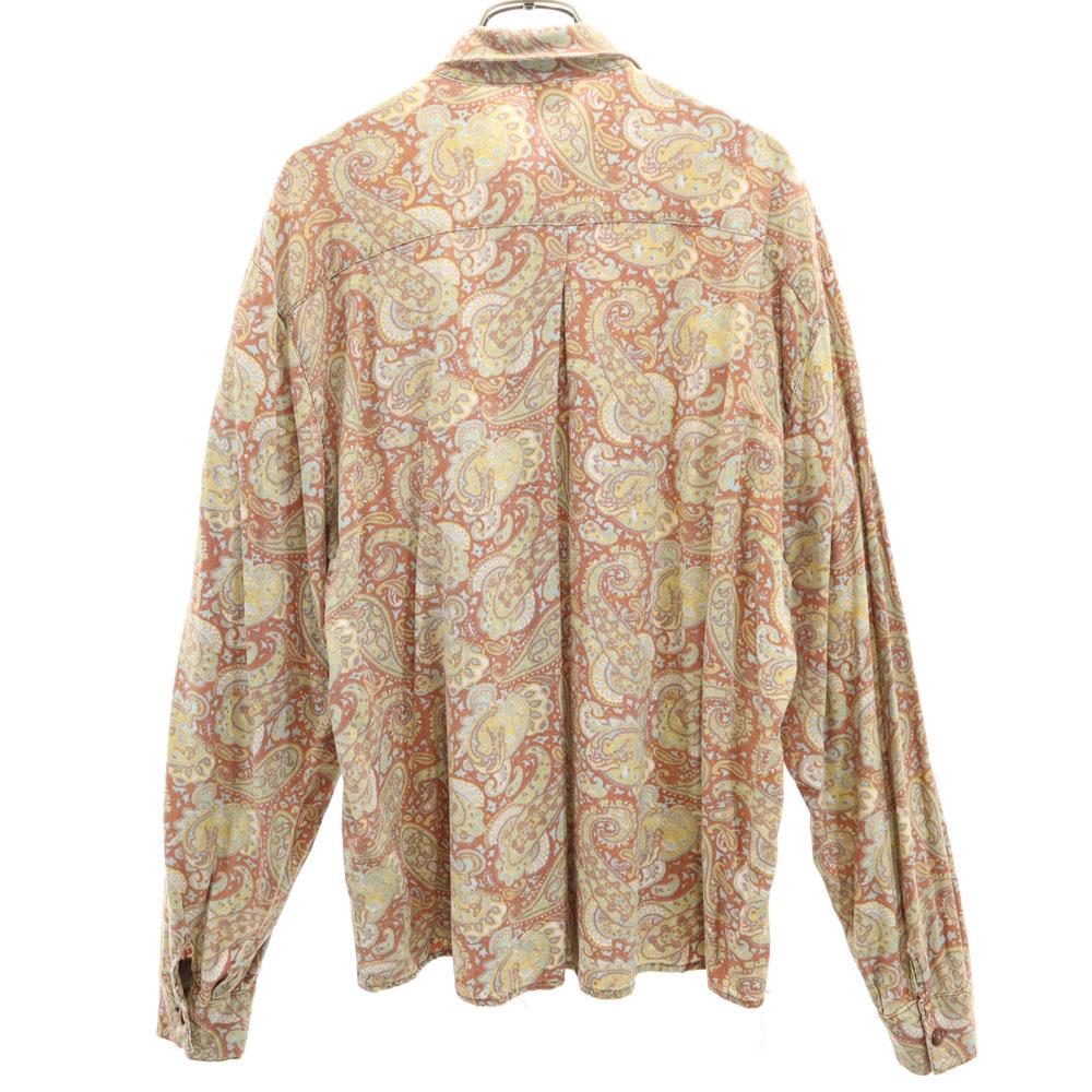 70s Paisley Pattern Long Sleeve Shirt 44 Brown Etc Old Vintage Men's Used