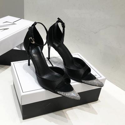 Sexy Pointy Stiletto Sandals Women'S New Rhinrhinous Hollow Sexy Open Toe Satin High Heels Women