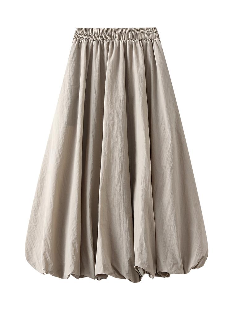 Fashion Women Long Skirts Elegant Elastic High Waist Solid A-Line Skirts Ruched Loose Casual Pleated Skirts