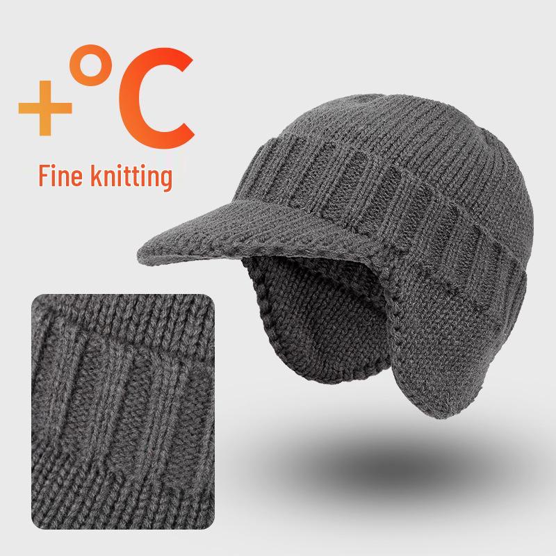 Warm Wool Beanie with Fleece Lining - Thick, Cold-Proof, Short Brim, Ear Protection Winter Hat for Cycling