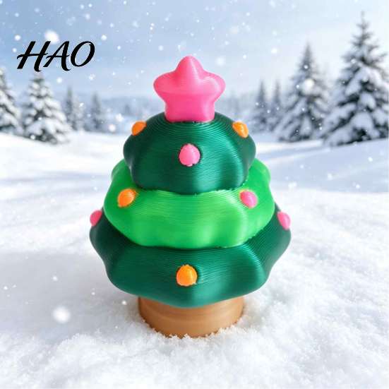 Christmas Tree Pendant Fidget Clicker Keychain, 3D Printed Shaped Stress Relief Desktop Ornament Toy, Holiday Sensory Figure Key Ring Accessory