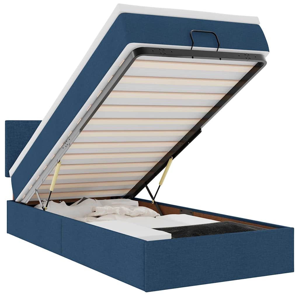 Ottoman Bed with Mattress & LEDs Blue 90x190 Cm Fabric