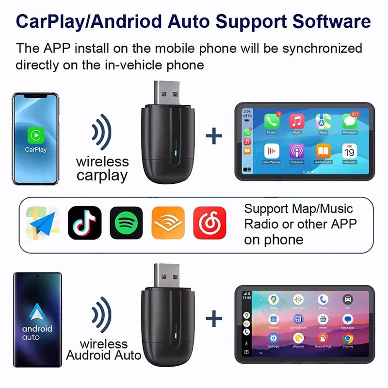 Wireless CarPlay USB Type-C 2 In 1 Wireless Car Adapter Support For Android Auto OEM Universal Bluetooth CarPlay Plug and Play