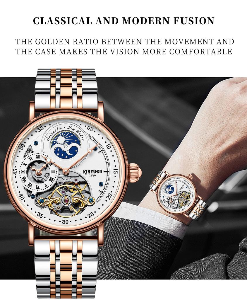 KINYUED Factory Price J116 Men's Watches Automatic Luxury Brand Mechanical Watches for Men Glass Leather Strap Alloy Round 24