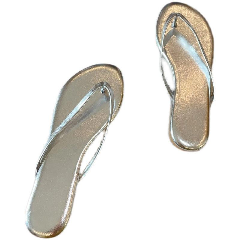 Sheepskin Version~ Simple Leather with Toes Flip-flops for Women In Summer, Expensive and High-end Flat-bottomed Half Slippers Sandals