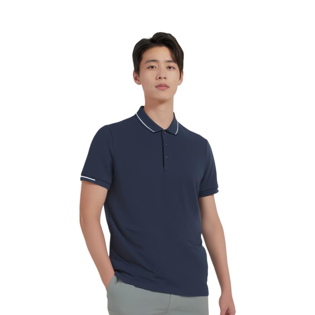 Li Ning Solid Color Breathable Comfortable Short Sleeve Polo Shirt Unisex Tops Ink-Blue APLT083-8