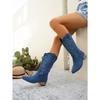 British Style Suede Pointed Toe Low-heeled Knight Boots for Winter 2025 New Plus-size Embroidered Sleeve Mid-leg Boots