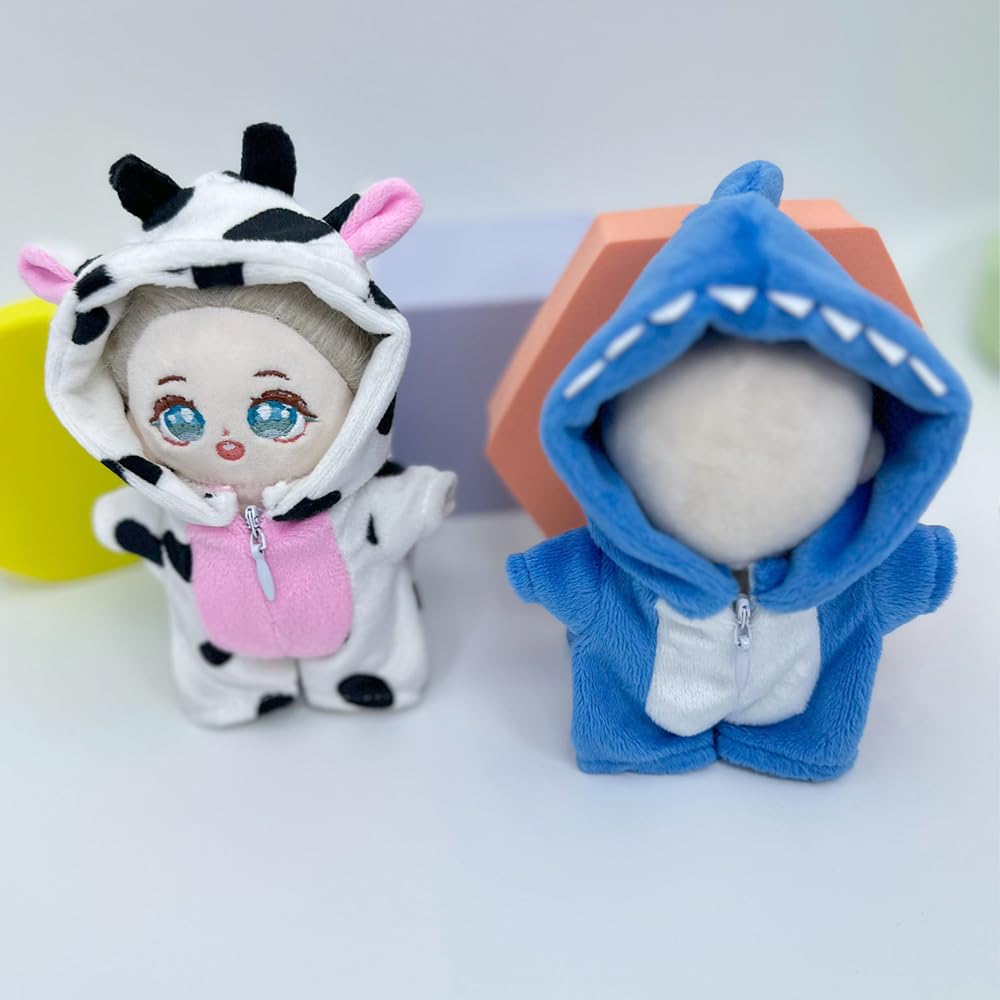 niannyyhouse 10cm Plush Dinosaur Shark Jumpsuit Coverall Dress-Up Cotton Doll with Accessories (Blue)
