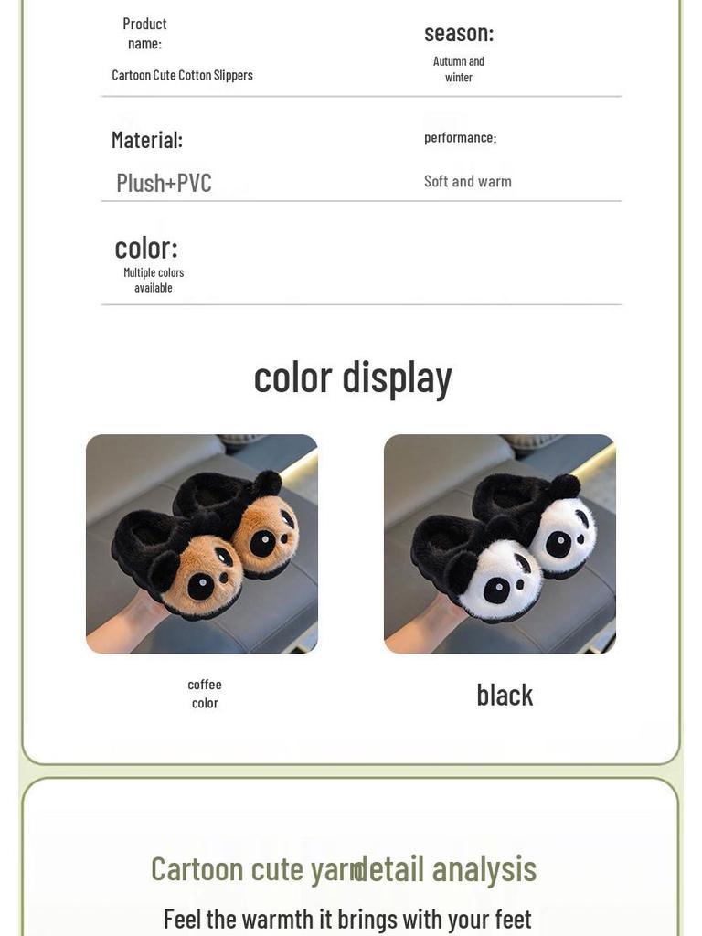 Dětské zimní plyšové pantofle s pandou - Teplé bavlněné boty bez paty pro chlapce a dívky