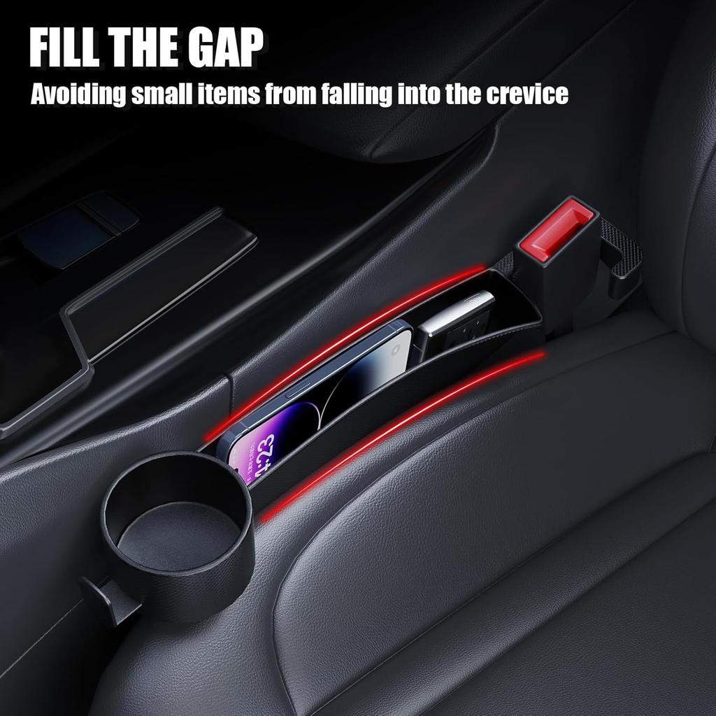 2PCS Car Seat Gap Filler Organizer With Cars Cup Holder,Hook,3 In 1 Car Seat Gap Plug With Storage Slot & Seats Belt Holes & Charging Port,Universal