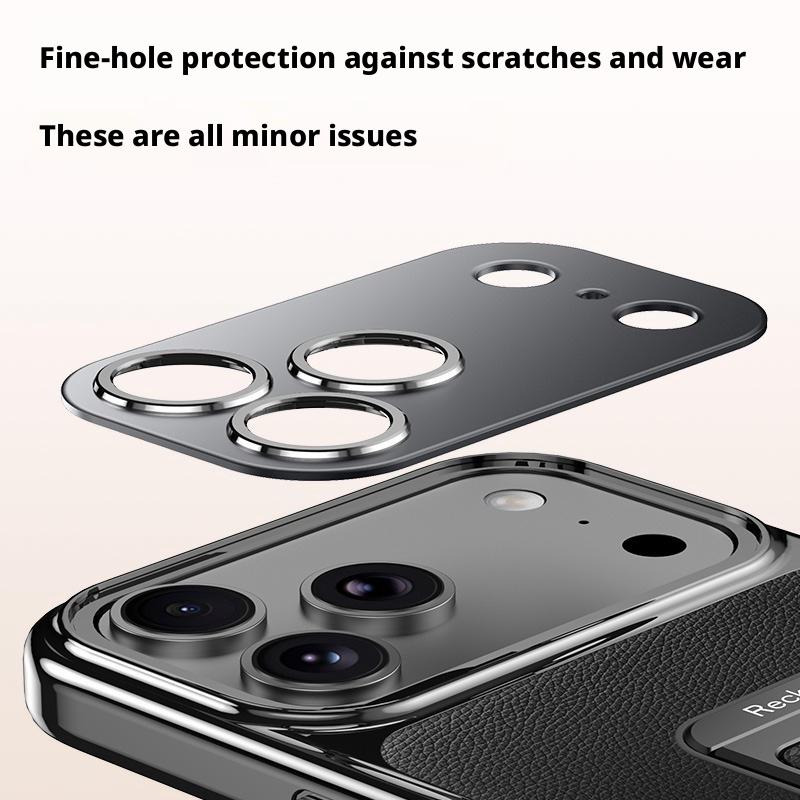 Finger Grip Hand Strap Folding Holder Plain Leather Case For iPhone 17 Pro Max/iPhone 17 Pro/17 Lens Protection Case Cover