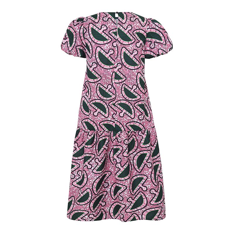 Oversized Summer Women Round Neck Short Sleeve Floral Print Pleated Long Dresses