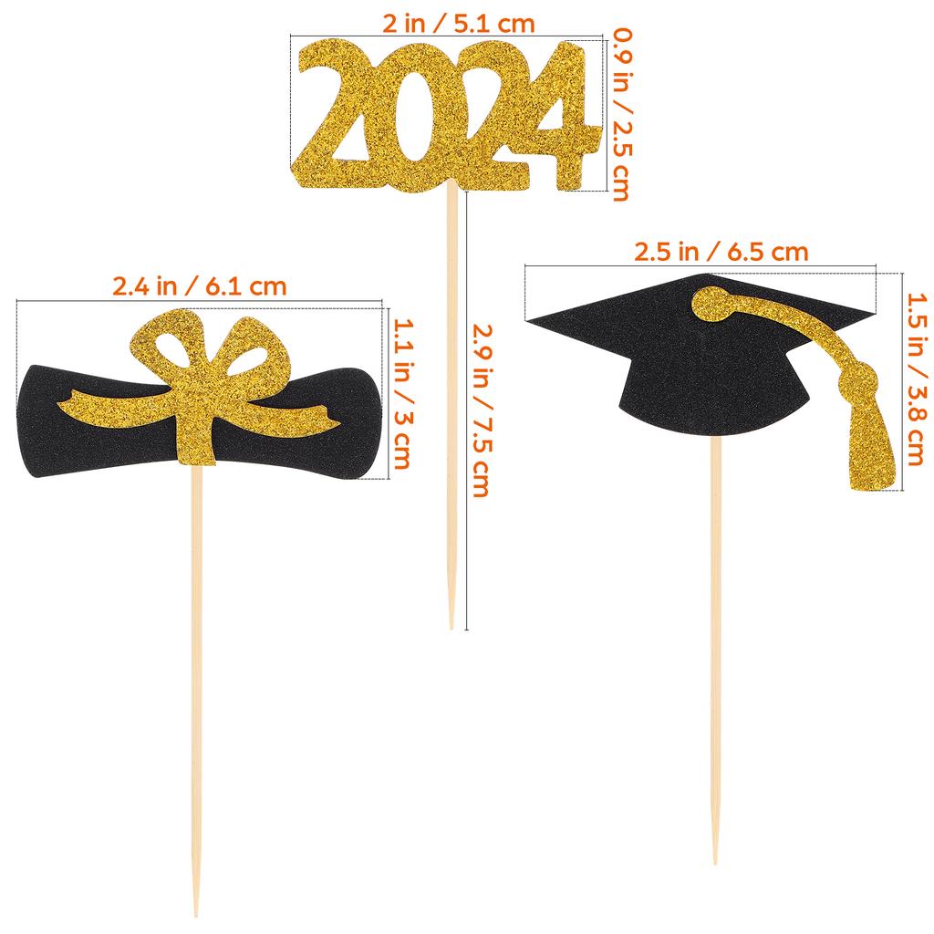 12 Pcs Top Hat Dessert Graduation Season Cake Insert Cakes Wood Paper Cupcake Picks Decor