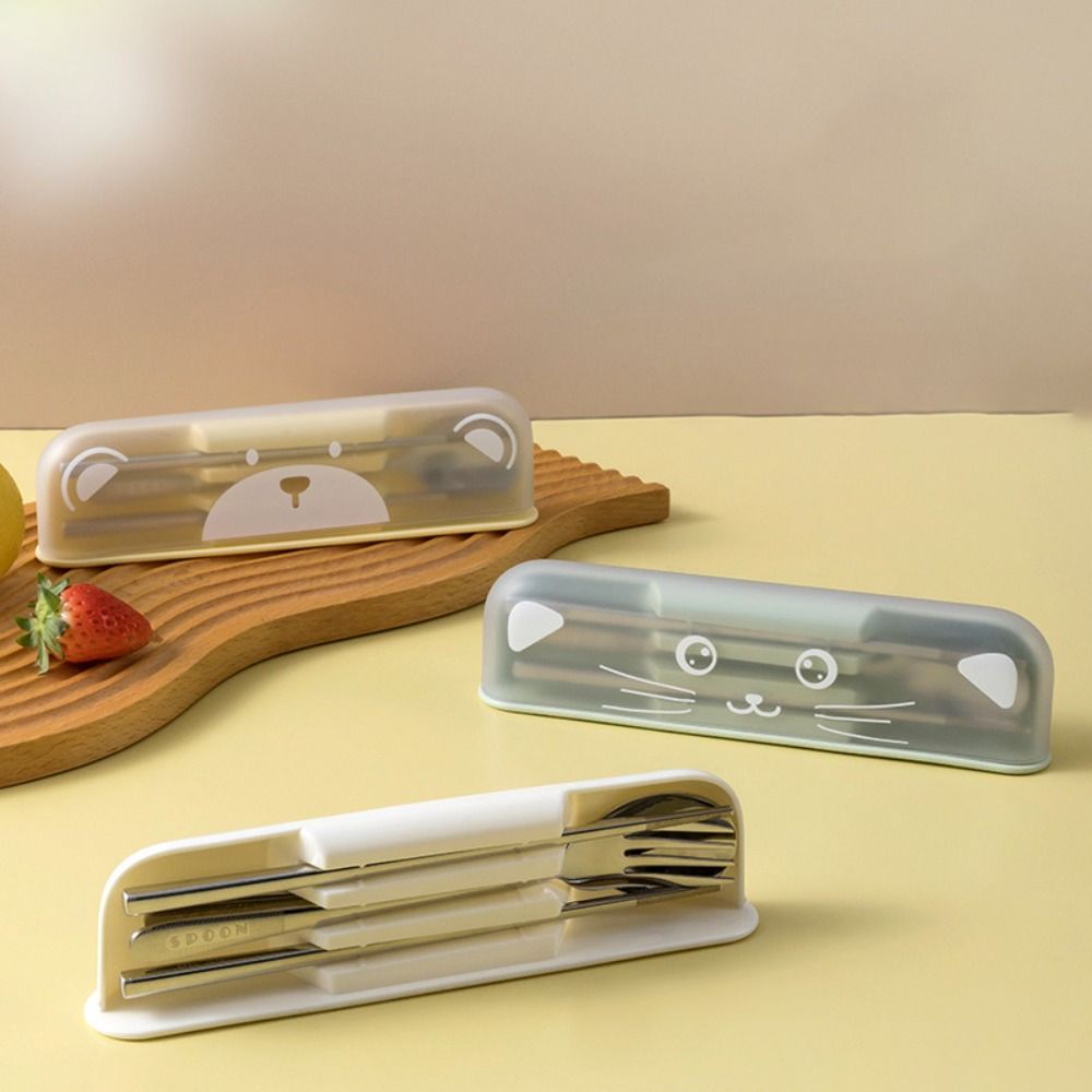 3 Pcs/Set with Storage Box Student Tableware Set Anti-slip Flateware Set Travel Cutlery Set  Camping