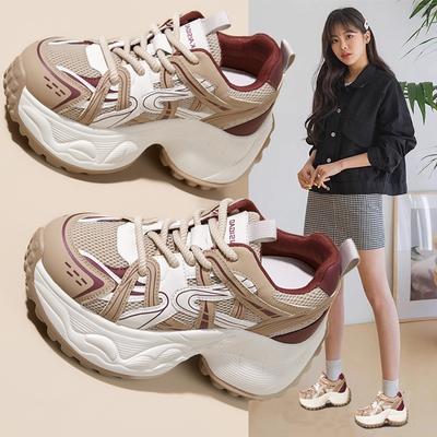 Inner Height-increasing Dad Shoes Women's Autumn and Winter New Leather Small Muffin Thick-soled Casual Versatile Sports