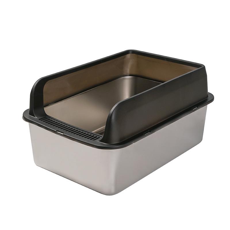 Stainless Steel High-Fence Extra Large Semi-Enclosed Cat Litter Box