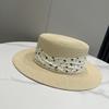 Summer Seaside Vacation Straw Hat with French Floral Pearl Detail Large Brim Flat Top Sunshade Hat for Women