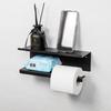Wall Mounted Toilet Paper Holder Bathroom - No Drill Adhesive Or Screw Installation Black Metal Square Design Modern
