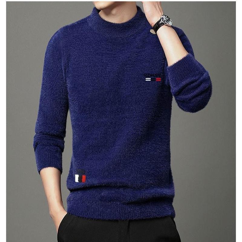 

Мужской свитер из норковой шерсти с полувысоким воротником, утепленный осенне-зимний модный брендовый теплый и теплый цельный бархатный вязаный свитер