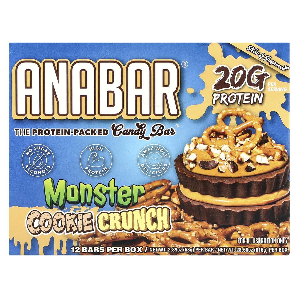 The Anabar Protein-Packed Candy Bar®, Monster Cookie Crunch, 12-count, 2.39 Oz (68 G) Each