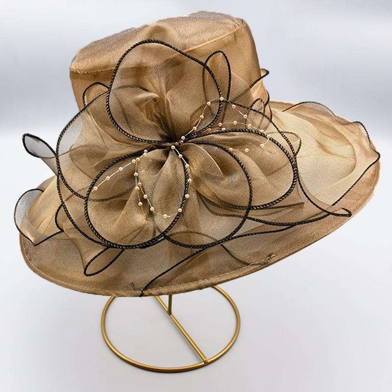 Summer female retro style organza fashion mesh shade big brim top hat seaside play beach hat