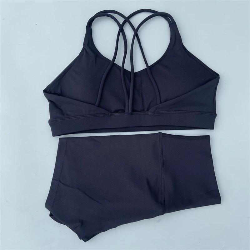 JYL Solid Tight Yoga Riding Shorts Cross Back Underwear Shorts Set