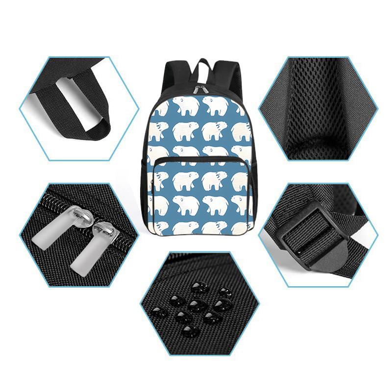 Polar Bear Pattern Square Front Pocket Backpack for Boy and Girls Best Gifts 2D Flat Cartoon SchoolBags for Children
