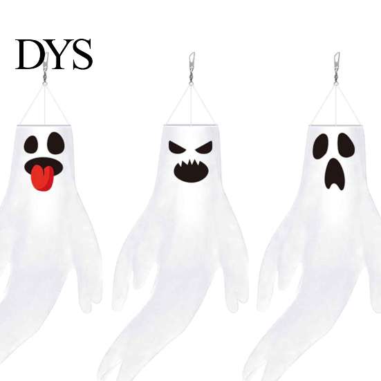 Waterproof Garden Ornaments 44 Inch Halloween Hanging Ghost Windsock, White Flying Ghosts Flag Wind Outdoor Decorations Socks for Tree, Yard