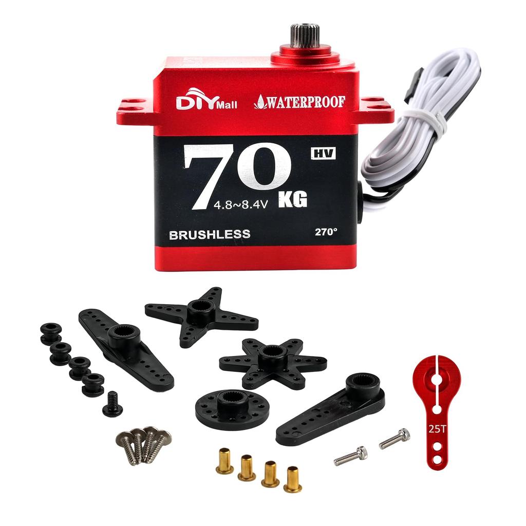 DIYmall 70kg Digital Servo Waterproof High Torque Brushless Motor Steel Gear Servo with 25T Metal Horn for RC 1/8 1/10 Car/Robot/Boat/Plane(270