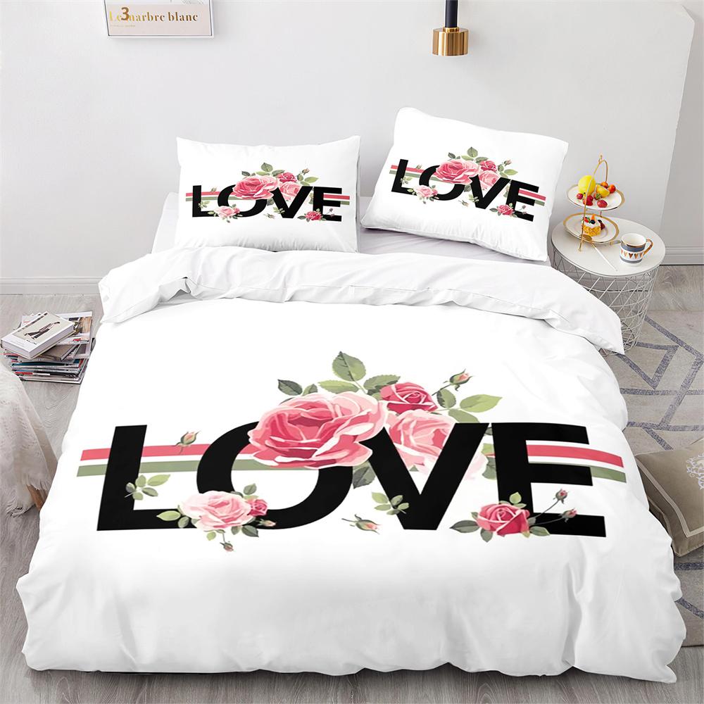 Rote Rose Königin König Bettbezug 3D Schönes Blumen-Thema Bettwäsche-Set Für Frauen Mädchen Romantische Florale Bettdecke Kissenbezug