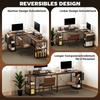 L-Shaped Desk, Versatile Office Desk with Adjustable Shelves and Storage Bag, Monitor Stand, Brown