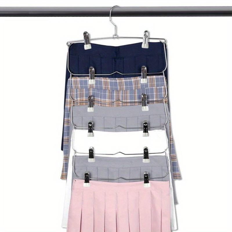 6-Tier Skirt Hangers with Clips Pant Space Saving Multiple In One Clothes with Clip Multiple Pants Hanger for Closet