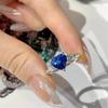 Song Yanfei Inspired Heart Ring: Girlish Charm, Heart-shaped Aquamarine, Sweet Princess Style, Open Design for Index Finger.