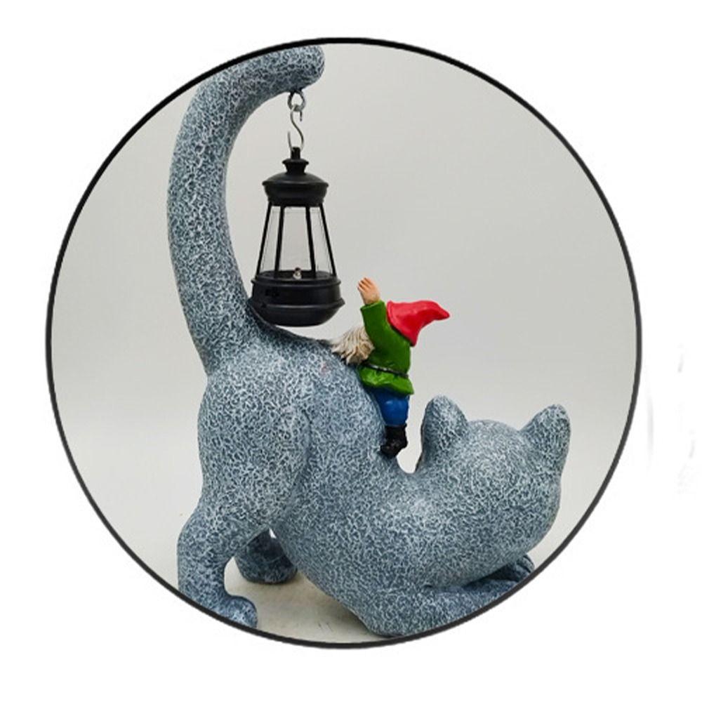 Resin Cat Elf Solar Ornament Creative Cute Animal Statue Light Waterproof Vivid Garden Figurines Sculptures Lamp Birthday