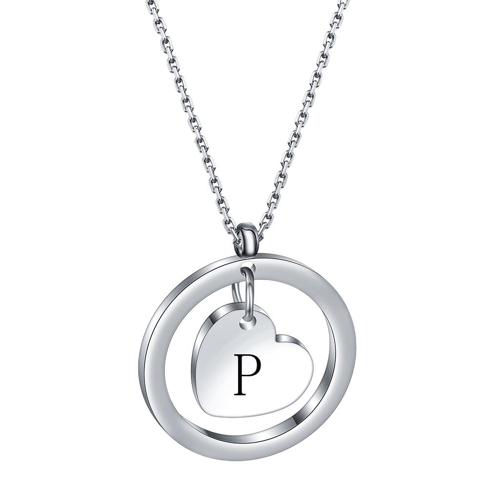 Round Heart Initial Necklace, 304 Stainless Steel, Custom Engraved, 26 Letters, Gift for Women