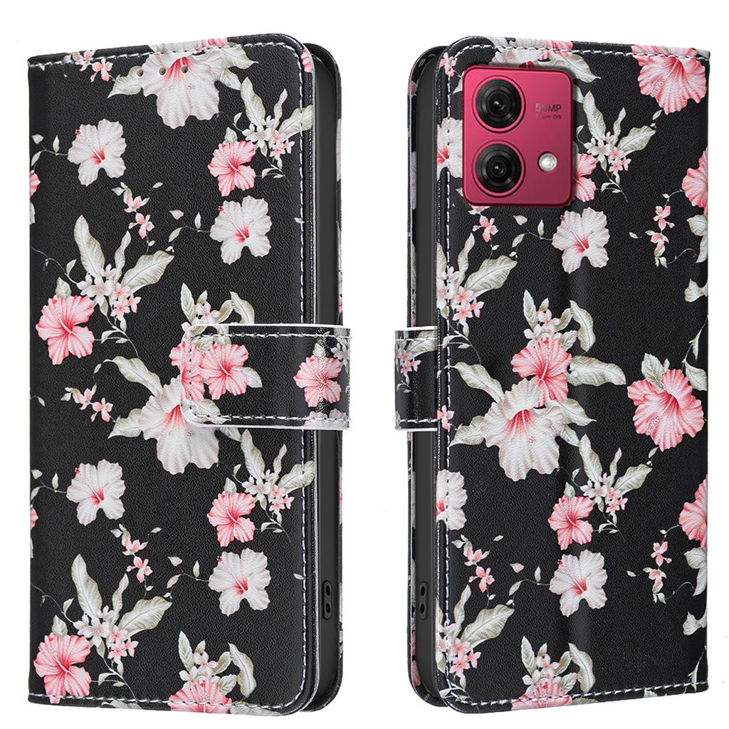 Dla serii Motorola Skórzane etui Malowane kwiaty motyle PU Ochronne Etui z klapką Uchwyt na karty Magnetyczne zamknięcie Podpórka Dla Moto G05/E15/G15/G75