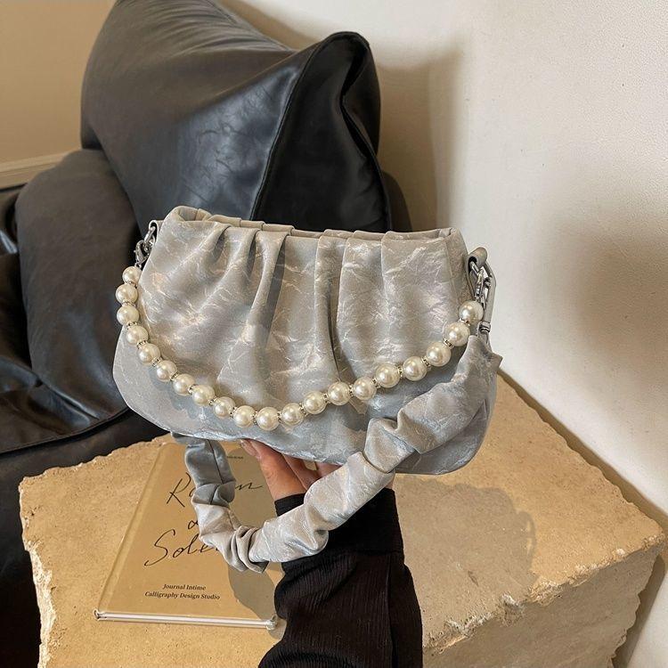 

Pleated niche design unique high-end bag spring and summer new versatile messenger bag high value shoulder bag серебряный