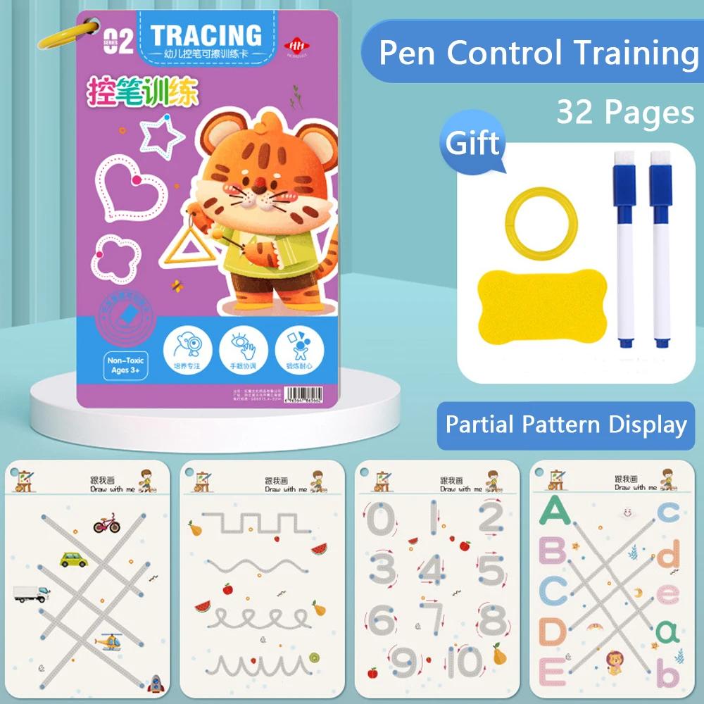 Magical Tracing Workbook Reusable Pen Control Book Kids Calligraphy Drawing Educational Montessori Toys and for Entertaining Play Safe Kid Friendly