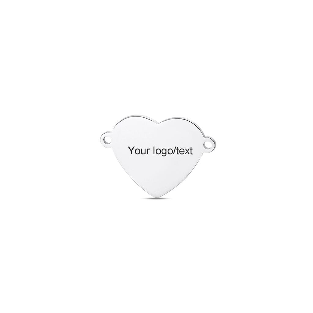 Wholesale 5pcs/lot Polished Stainless Steel Heart Tags Charms for DIY Jewelry Making Personalized name logo disc