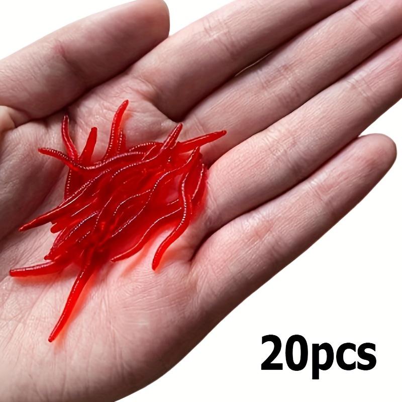 20pcs Lifelike Red Worm Soft Lure Earthworm ice winter Fishing Silicone Artificial Bait Fishy Shrimp Additive Bass Ca