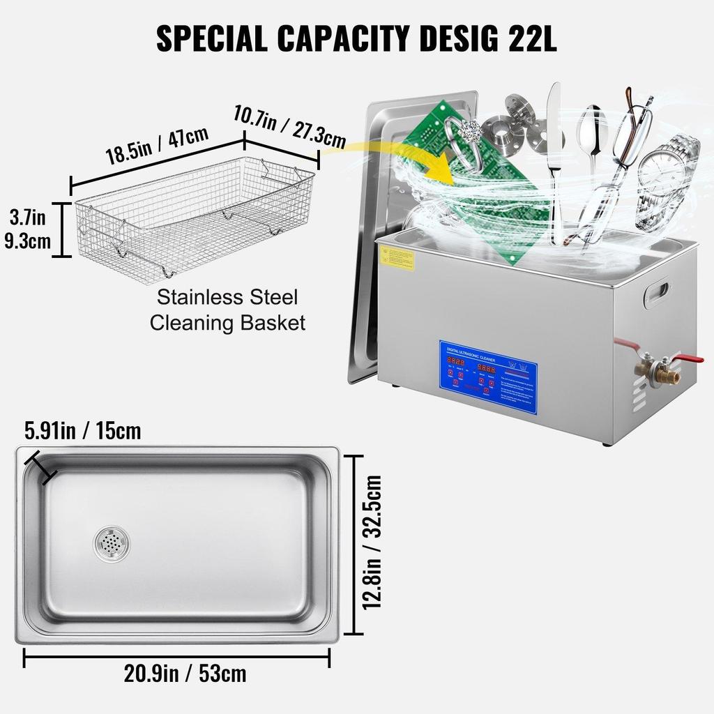 Stainless Steel Ultrasonic Cleaning Machine 22L Deep Cleaning