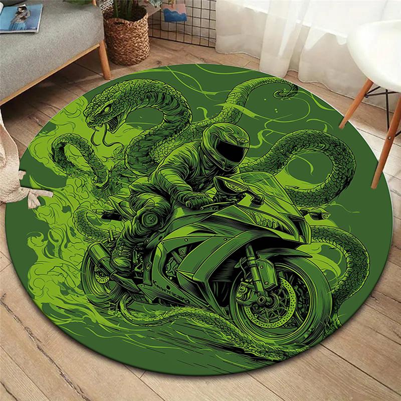 Cool motorcycle Round Area Rug,Carpet Rug for Living Room Bedroom Sofa Playroom Decor,Non-slip Floor Mat