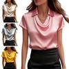 Damen Oberteile Revers Schwingender Kragen Kurzarm Lässiges Hemd Glattes Satin Lockere Passform Sommer Hemd Oberteile Tägliche Kleidung