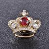 Blucome Red Crown Brooches Collar Suit Lapel Sweater Pins Full Rhinestones Zircons Wedding Corsage Pins