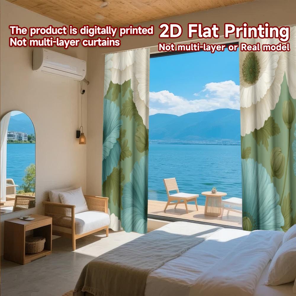 Set Of 2 Flat Printing Curtains Without Rod Floral Spring Design New Year Holiday Versatile Durable Polyester Curtain