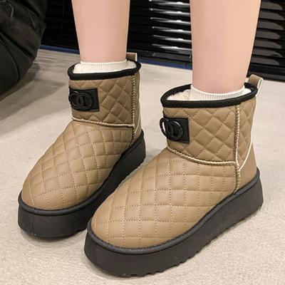 Mode 2025 Winter Neues Design lässige Baumwollstiefel bequem Plüsch warm Plateau wasserdicht Leder DAMEN Schneestiefel