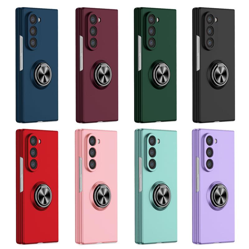 Ultra Thin Matte Hard PC Folding Phone Case for Samsung Galaxy Z Fold 7 6 5 4 3 360 Rotating Ring Holder Cover
