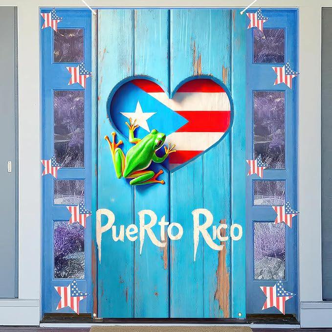 Puerto Rico Theme Frog Door Banner - Party Celebration Hanging Flag Decoration 90x180cm